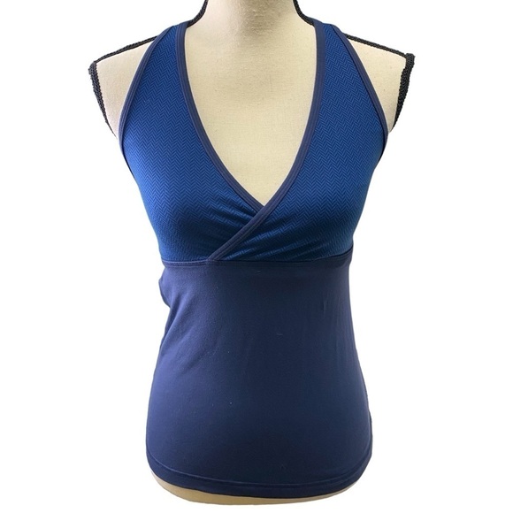 Lululemon Deep V Tank Sz 8 (Runs Small eg 6) Blue Racerback Herringbone Pattern - Picture 1 of 14